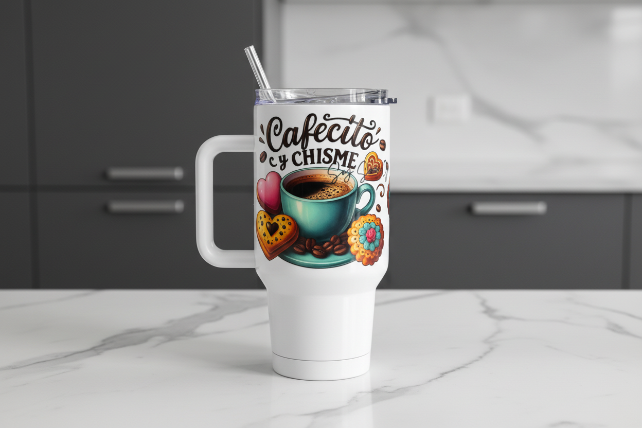 Cafecito y Chisme Green Cup - UVDTF Wrap for cups/hard surfaces sticker