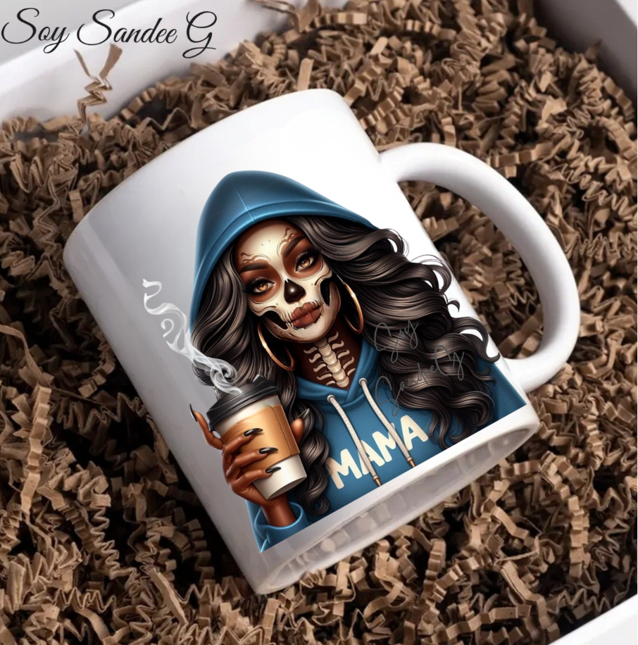 Blue Hoodie Mama Skully - UVDTF Decal for cups/hard surfaces sticker